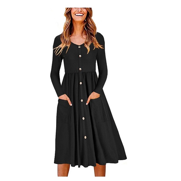 Dresses & Skirts - Women’s 3/4  sleeve button down skater dress